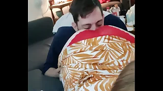 Cheating redhead eaten out from behind