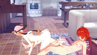 Genshin Impact Hentai - Diluc coupled with Diona Footjob coupled with rubbing her irritant until Diluc cums - Japanese Asian Manga Anime Film Game Porn